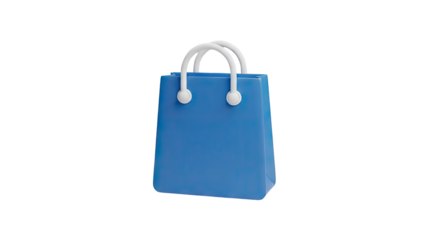 Blue shopping bag with white handles isolated on white on transparent background
