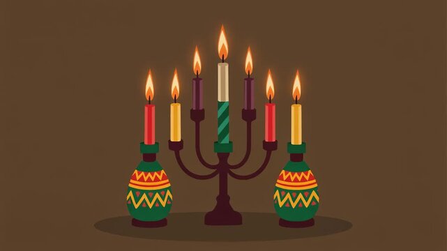 Kwanzaa celebration with kinara and candles.