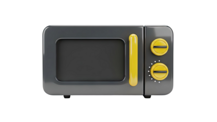 Modern Grey and Yellow Microwave Oven on transparent background