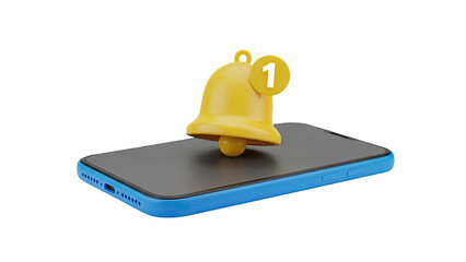 Notification Bell Icon on Top of Smartphone on transparent background