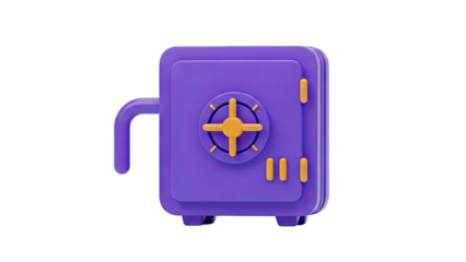 Purple 3D safe with yellow dial and handle on transparent background