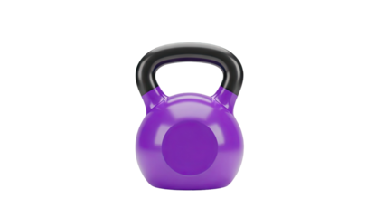 Purple kettlebell with black handle isolated on a light background on transparent background