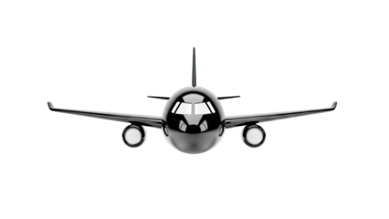 Modern Black Airplane Front View on transparent background