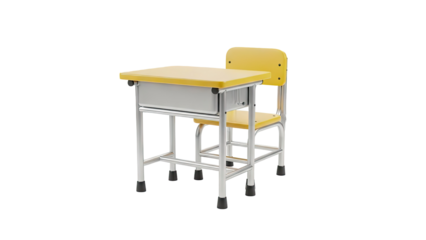 School desk and chair set on transparent background