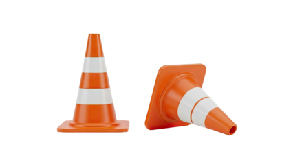 Two Orange Traffic Cones on transparent background