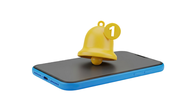 Notification Bell Icon on Top of Smartphone on transparent background - Powered by Adobe