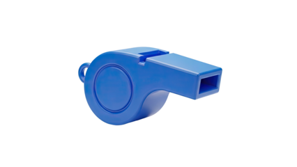 Blue plastic whistle on transparent background