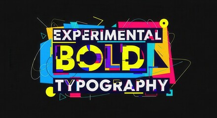 Dynamic graphic design presenting experimental bold typography on a dark backdrop
