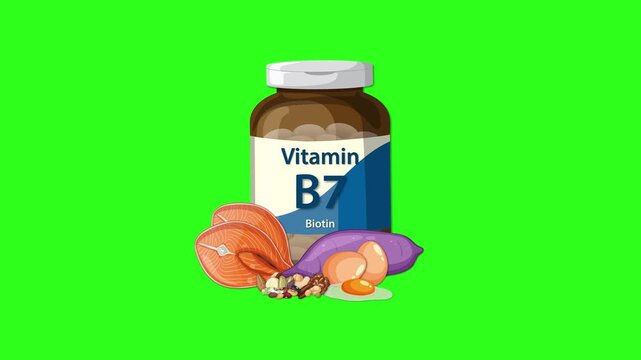 Vitamin B7 Supplement Bottle with Biotin-Rich Foods Animation