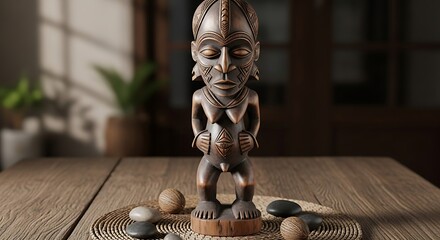 wooden doll on wooden background