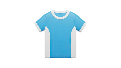 Blue and white short sleeve t-shirt icon on transparent background