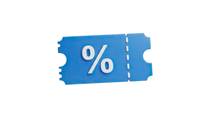 Blue Discount Coupon Ticket with Percentage Sign on transparent background