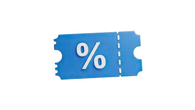Blue Discount Coupon Ticket with Percentage Sign on transparent background