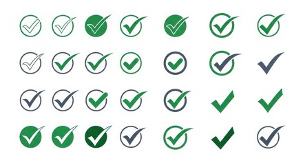 Diverse checkmark icon set conveying approval confirmation and validation status in vector format