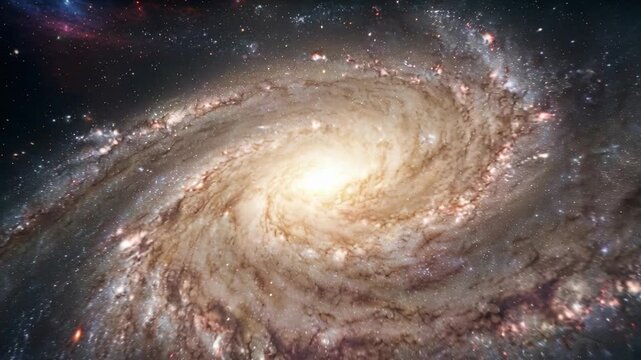 Majestic Spiral Galaxy Swirling With Stars Gas And Dust Illuminated By Bright Core In Deep Space