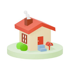 3Dの赤い屋根の家