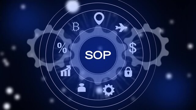 SOP Standard Operating Procedure Network of Icons and Gears image photo