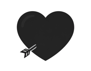 Minimal Vector Black Heart with Straight Arrow Piercing Center, Flat Icon Style, Isolated on Transparent Background 
