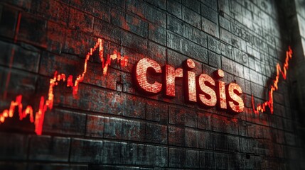 Economic Crisis  Red Stock Market Crash Graph on Brick Wall