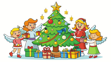 Obraz premium Children decorating christmas tree