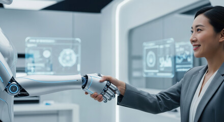 Human and robot business handshake