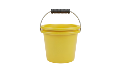 Yellow bucket with handle on transparent background