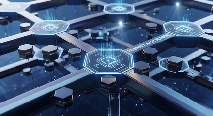 Abstract digital network structure with glowing nodes and interconnecting pathways
