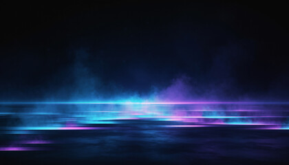Abstract Neon Horizon with Blue Purple Light Streaks.