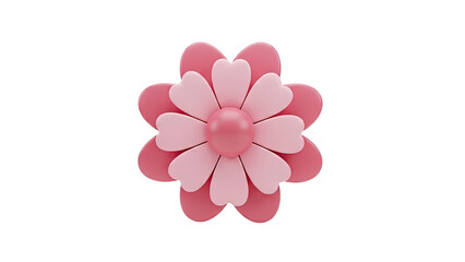 3D Pink Heart Flower 3D Render on transparent background