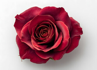Semicircle of a red rose on a white background. Flat lay, top view decorated concept. of a red rose on a white background