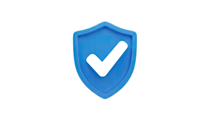 Blue shield with white checkmark icon on transparent background