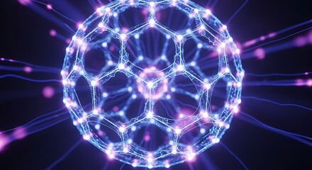Abstract futuristic glowing sphere with energy lines and points science concept