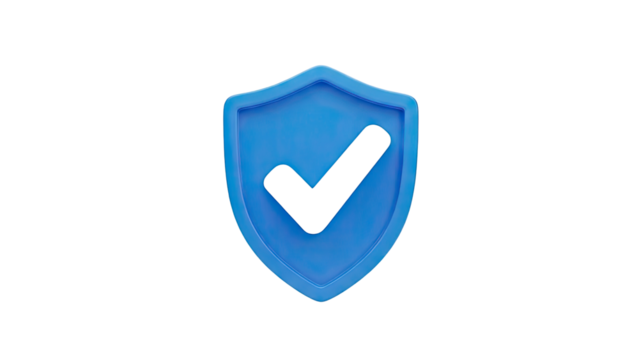 Blue shield with white checkmark icon on transparent background - Powered by Adobe