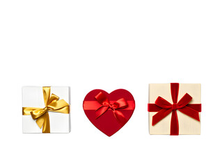 Three gift boxes with bows isolated on transparent background