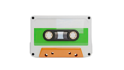 Obraz premium Retro cassette tape with green and orange details on transparent background
