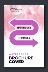 Watercolor pink A4 booklet colorful cover layout template with arrows