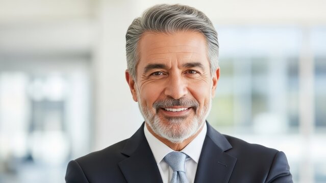 Confident mature businessman smiling in a modern office setting environment showing experience and - Powered by Adobe