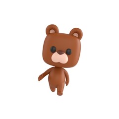 Fototapeta premium Cute 3D render Little Bear character walking calmly toward the camera, relaxed and friendly stride, isolated on white background.