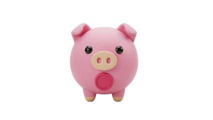 3D Cute Pink Piggy Bank Character on transparent background