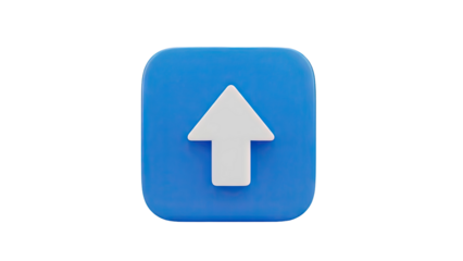 Blue rounded square with white upward arrow icon on transparent background