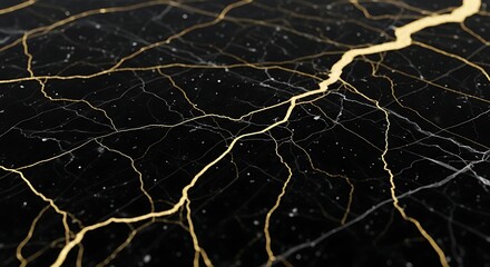 Abstract golden cracks on black marble surface background texture design