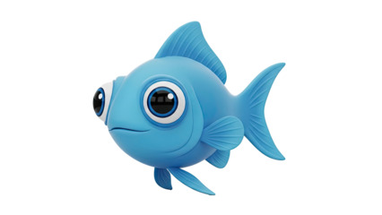 Cute cartoon blue fish on transparent background