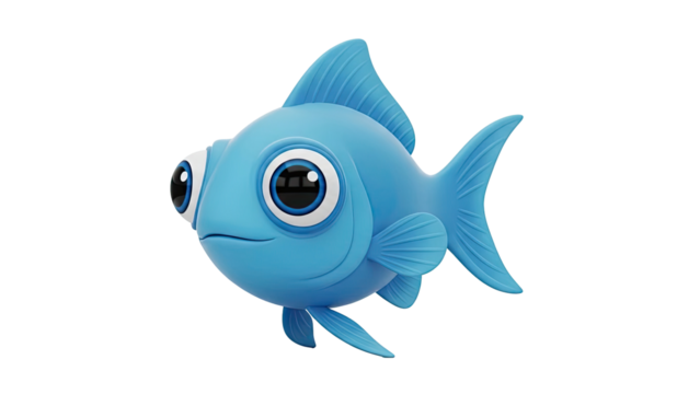 Cute cartoon blue fish on transparent background - Powered by Adobe