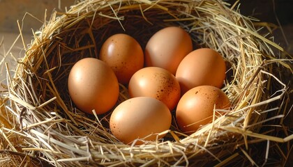 Fresh Organic Eggs in Natural Nest: A Symbol of New Life and Nutrition