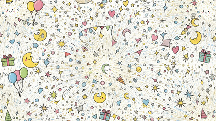 Colorful summer floral vector illustration featuring a seamless pattern with flowers and butterflies in a fun cartoon design for baby wallpaper or birthday card nature textures