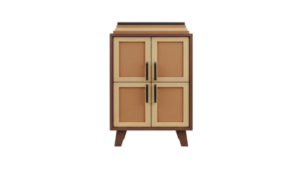 Modern Cabinet with Four Doors and Angled Legs on transparent background
