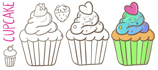 Cute Cupcakes Hand Drawn Doodle Illustration for Bakery and Dessert Design