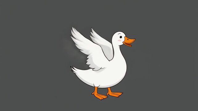 White duck cartoon character walking on gray background.