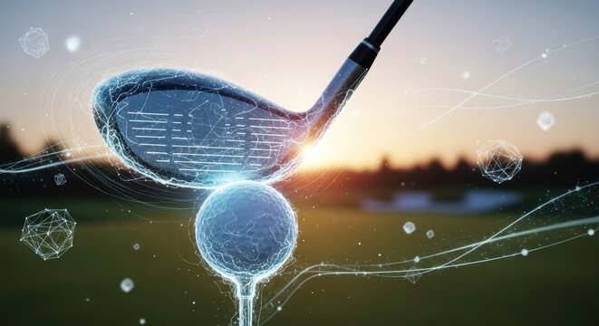 High-tech golf simulation with digital enhancements for sports technology promotion - Powered by Adobe