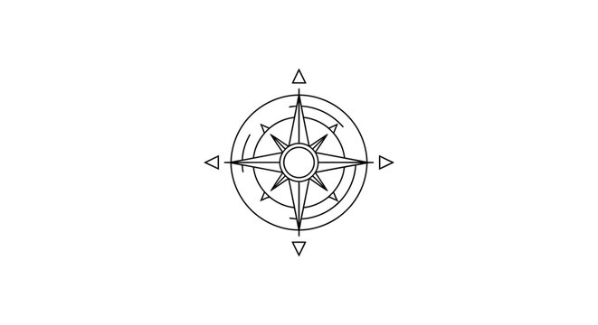 Minimalist Line Art of a Classic Nautical Compass Rose with Directional Arrows